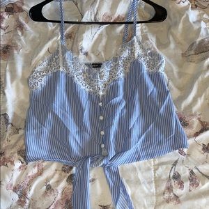 blue and whit shirt with lace